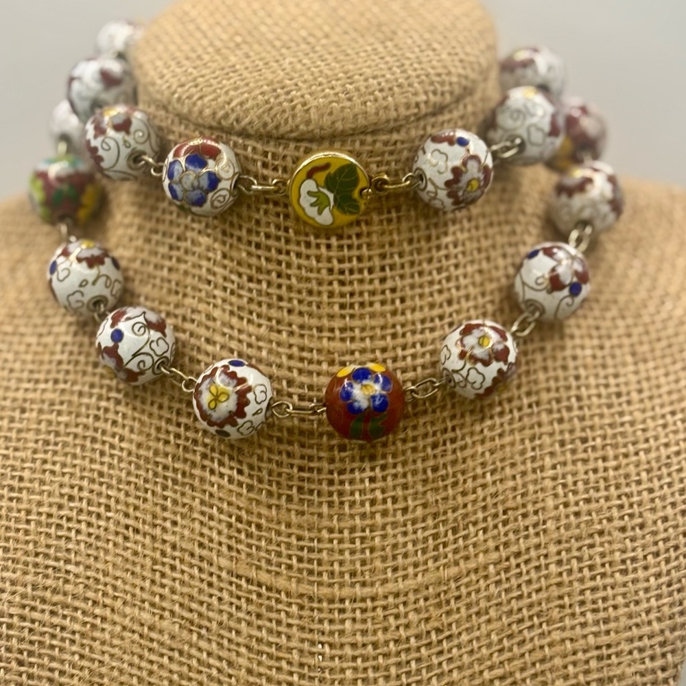 Vintage Cloisonné Bead Chain Necklace - Picture 1 of 9